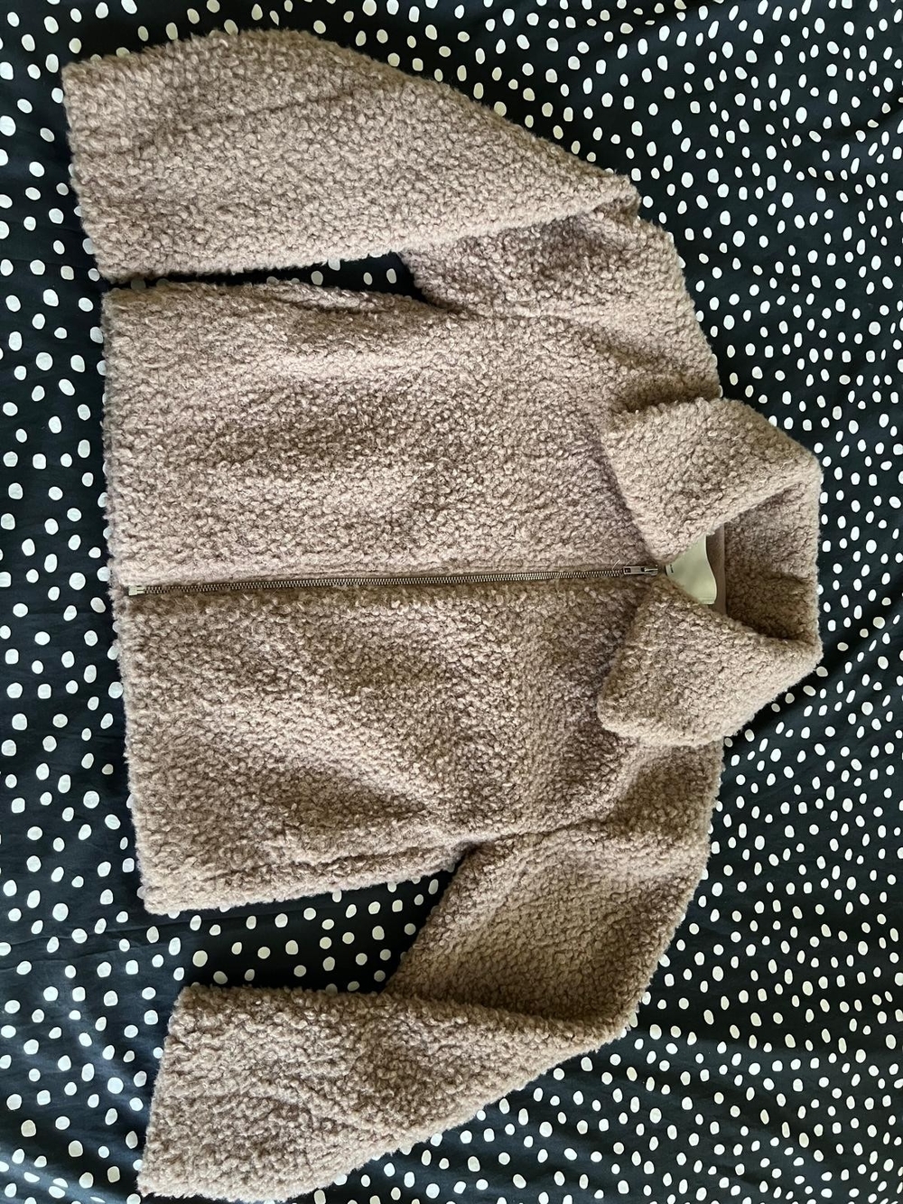 Oak & Fort Plush Teddy Puffer Jacket in Taupe - Zip Front